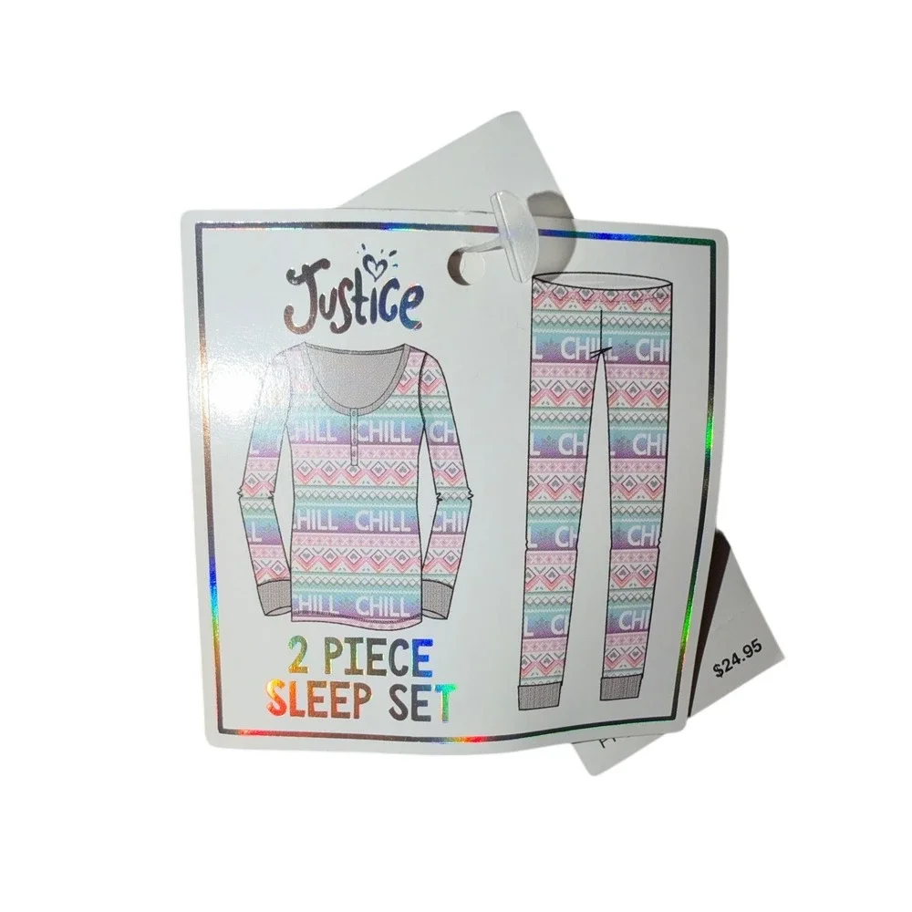 Justice Girls 18 Plus Size 2 Piece Sleep‎ Set Pajamas Long Sleeve Pants Cozy